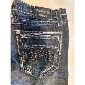 Antique River Jeans  36 x 32 Denim Mens SS010 Blue Casual White Stitching